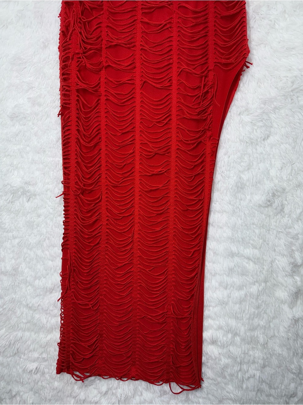 Y2K Shredded Pleated Open Leg Double Lined Maxi Skirt Distressed Floor Length - Picture 3 of 7